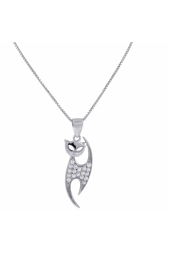 Sterling Silver CZ Siamese Cat Charm Necklace