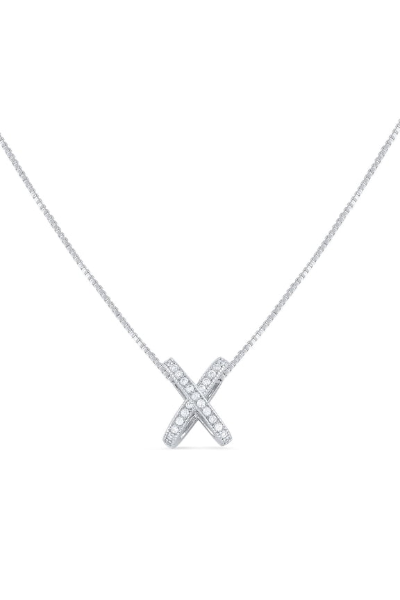 Sterling Silver CZ Women's Initial "X" Charm Necklace