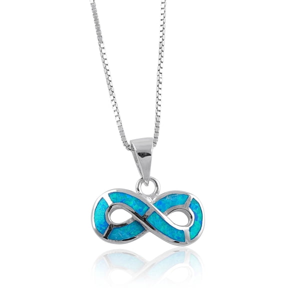 SilverCloseOut Sterling Silver Created Blue Opal Infinity Pendant Necklace