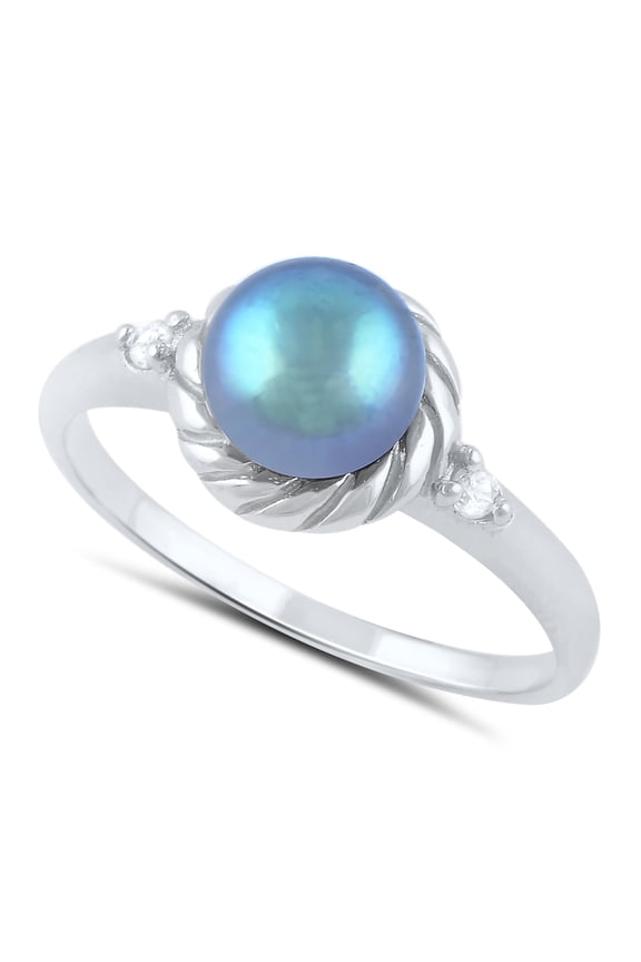 Sterling Silver Simulated Tahitian Pearl Solitaire Ring for Women