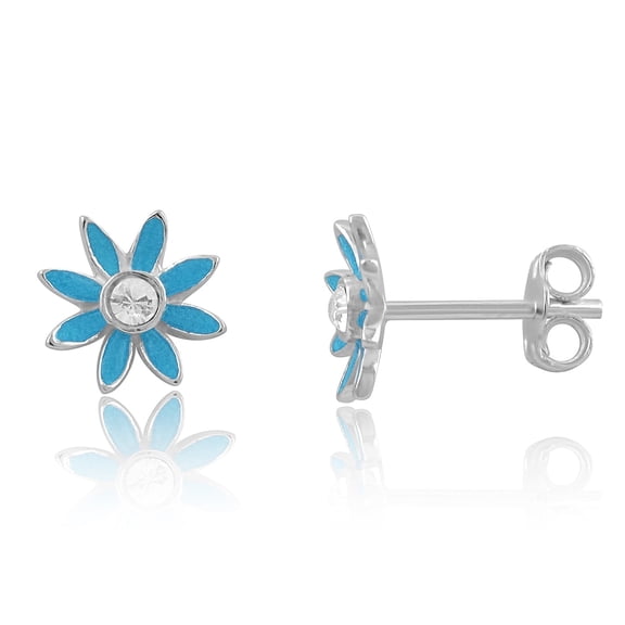 SilverCloseOut Sterling Silver Sky Blue Carnation Flower Stud Earrings for Female Adult Women and Teens - 8mm