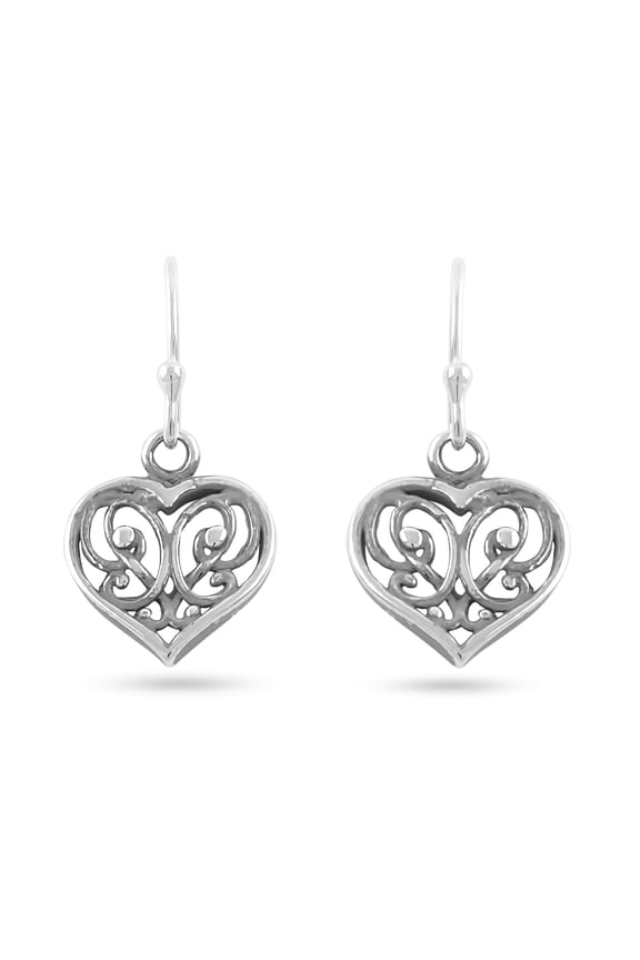 Sterling Silver Teens Bali Heart Fishhook Drop Earrings