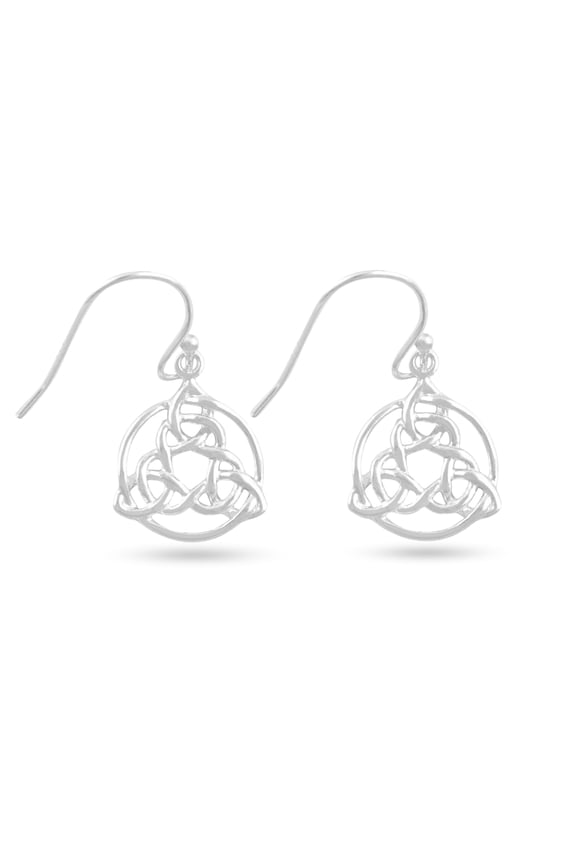 Sterling Silver Teens Irish Celtic Triquetra FishHook Drop Earrings