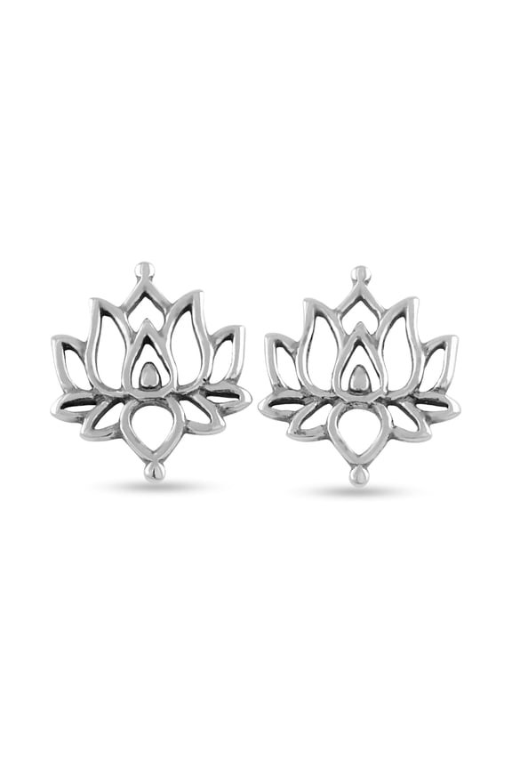 Sterling Silver Teens Oxidized Lotus Flower Stud Earrings 0.59in