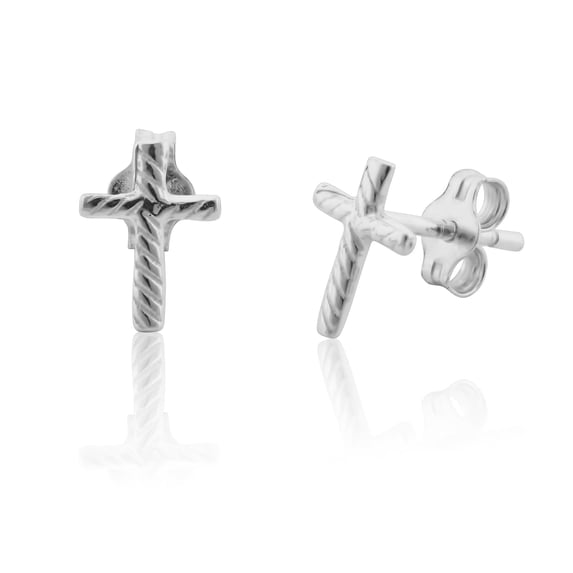 SilverCloseOut Sterling Silver Small Cross Stud Earrings, Gift Box