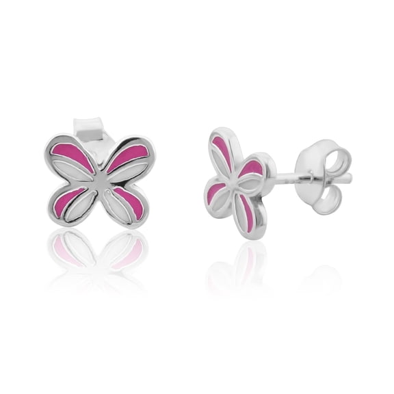 SilverCloseOut Sterling Silver Small Pink Butterfly Stud Earrings