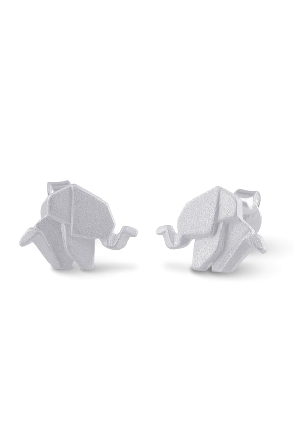 Sterling Silver Teens Womens Origami Elephant Stud Earrings