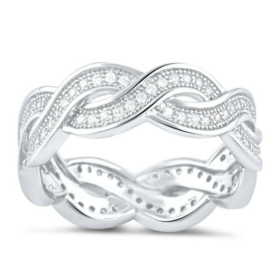 SilverCloseOut Sterling Silver Womens CZ Braided Eternity Ring - Size 7