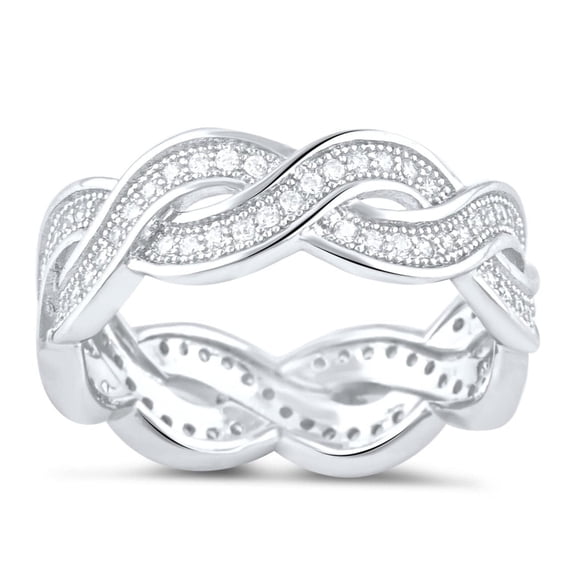 SilverCloseOut Sterling Silver CZ Braided Eternity Ring