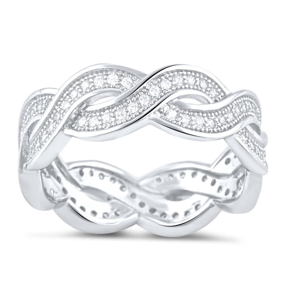 SilverCloseOut Sterling Silver CZ Braided Eternity Ring