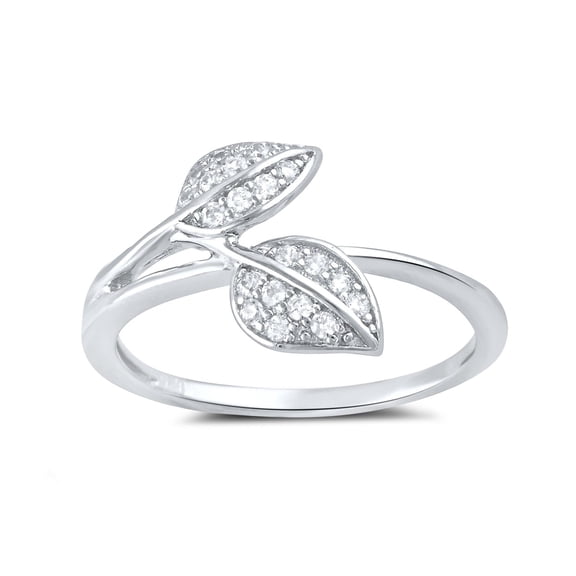 SilverCloseOut Sterling Silver CZ Leaf Ring