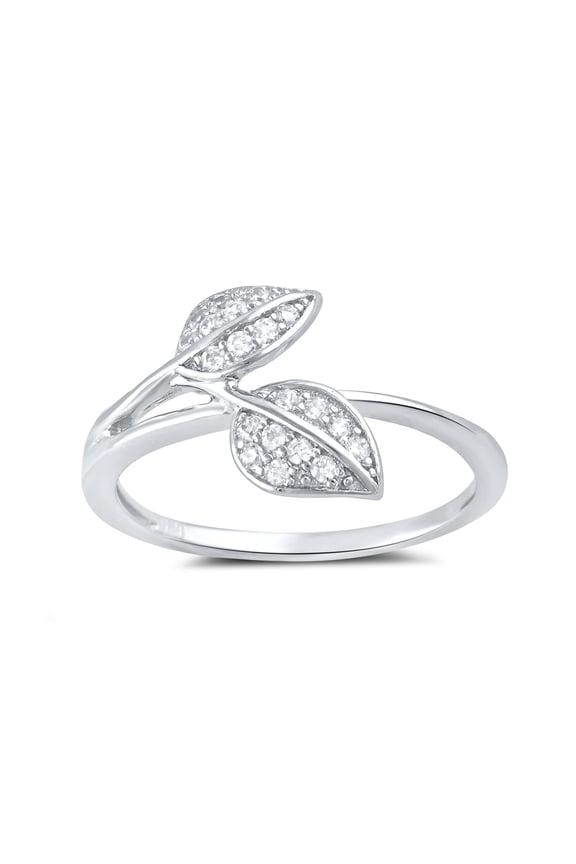 Sterling Silver CZ Leaf Ring