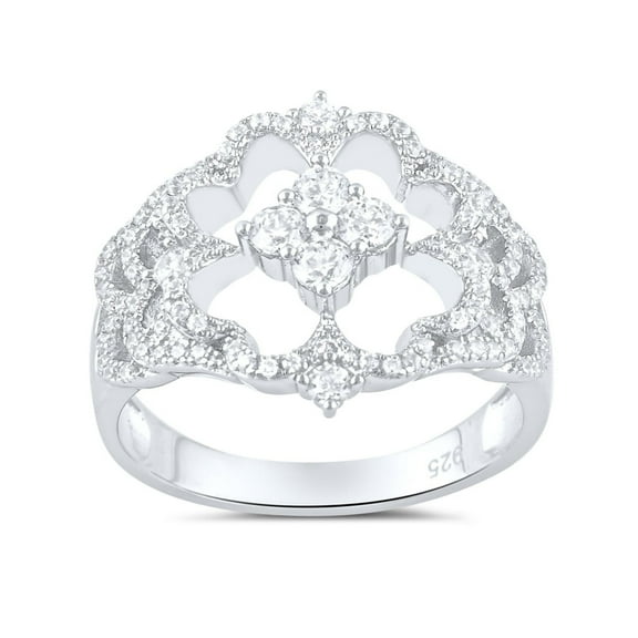 SilverCloseOut Sterling Silver Womens Cz Cover Hearts Ring - (Size 5 - 9)