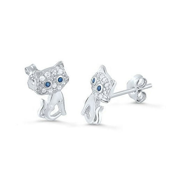 SilverCloseOut Sterling Silver Womens Cz Dainty Cat Stud Earrings - 9mm