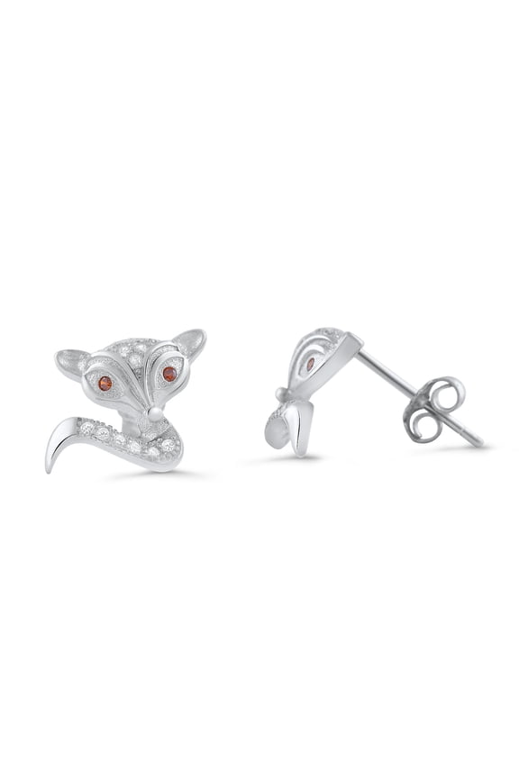 Sterling Silver Womens Cz Dainty Fox Stud Earrings - 8mm