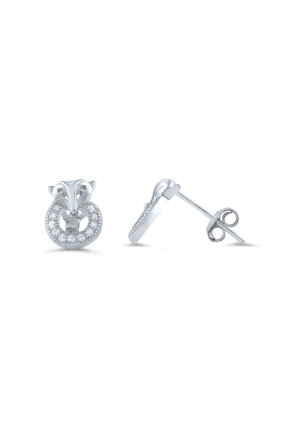 Sterling Silver Cz Dainty Fox Stud Earrings