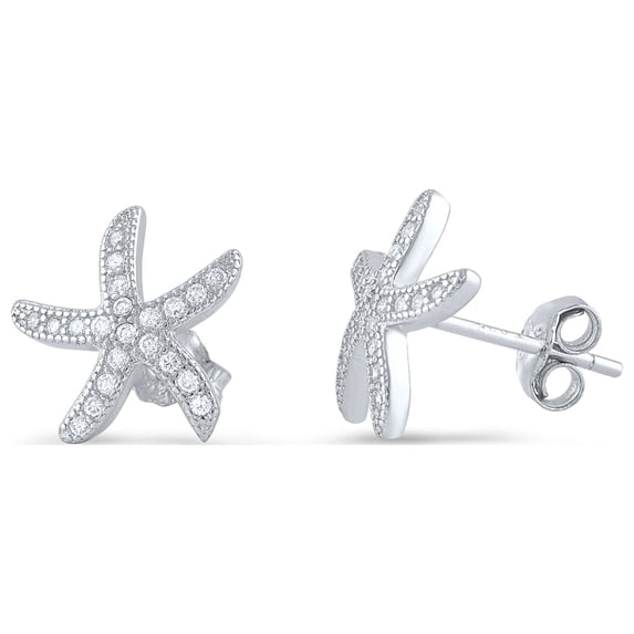SilverCloseOut Sterling Silver Cz Dainty Starfish Stud Earrings