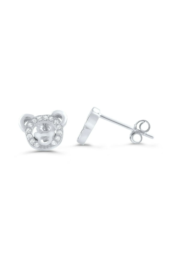 Sterling Silver Womens Cz Dainty Teddy Bear Stud Earrings - 7mm