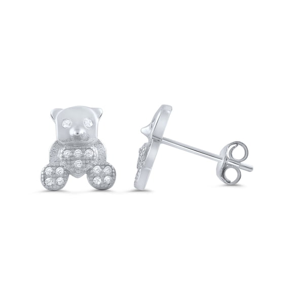 SilverCloseOut Sterling Silver Cz Dainty Teddy Bear Stud Earrings