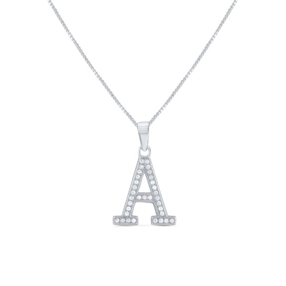 SilverCloseOut Sterling Silver Womens Cz Initial A Charm Necklace