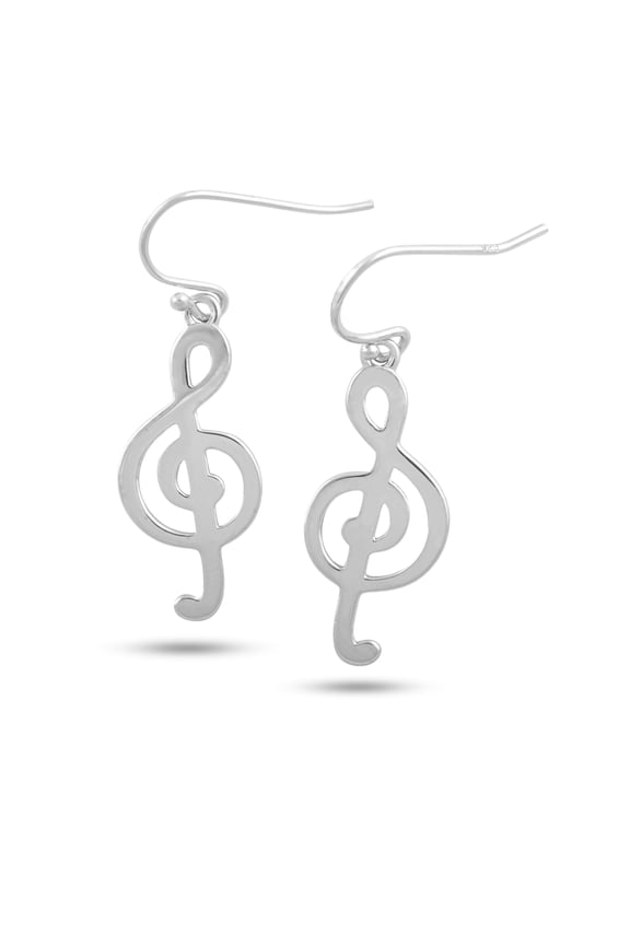 G Clef Musical Note Sterling Silver Earrings
