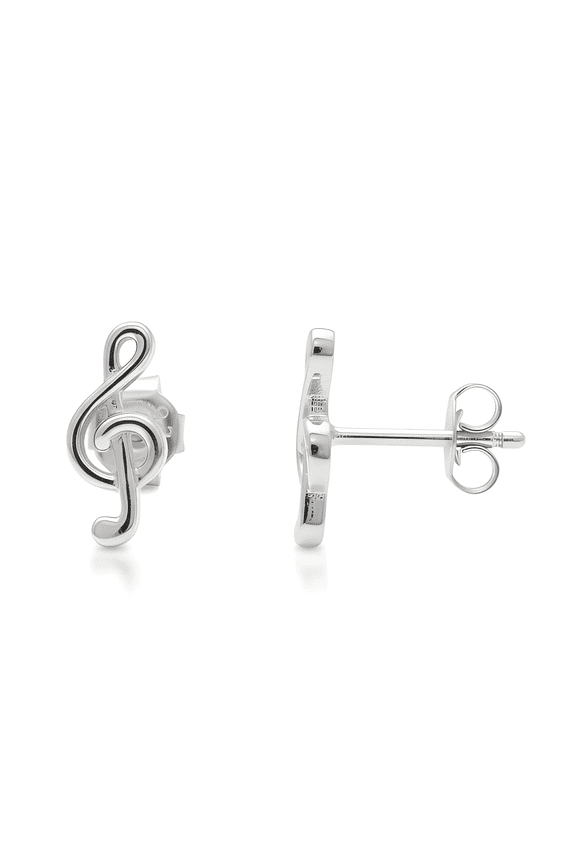 Sterling Silver Women's Treble clef G-Clef Music Note Stud Earrings