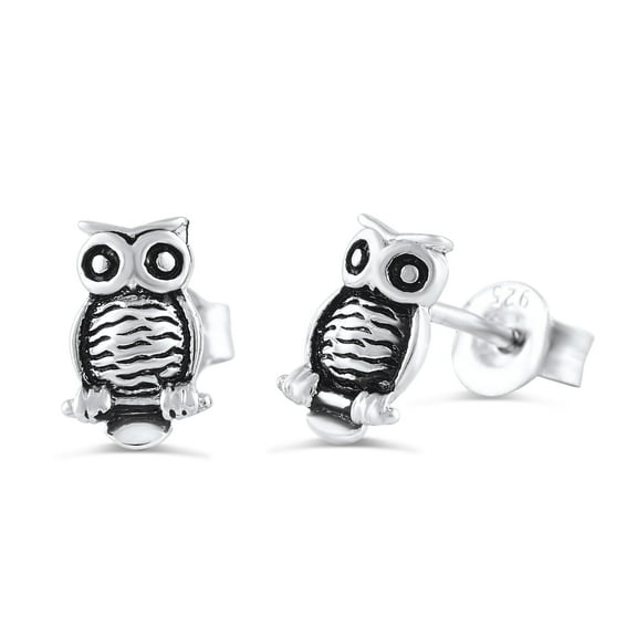 SilverCloseOut Sterling Silver Womens Owl Stud Earrings for Teens - 8mm