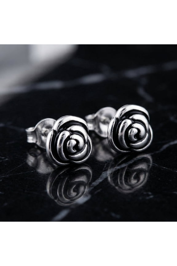 Sterling Silver Rose Flower Stud Earrings