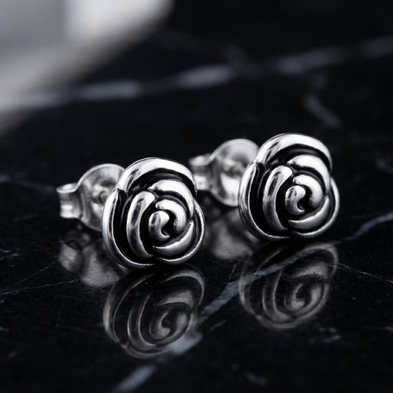 SilverCloseOut Sterling Silver Women's Rose Flower Stud Earrings