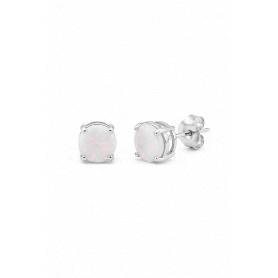 SilverCloseOut Sterling Silver Women's Round White Opal Stud Earrings