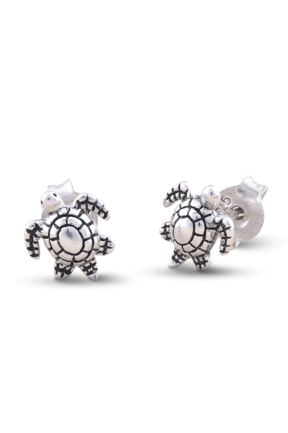 Sea Turtle Earrings, Sterling Silver, Women's Studs, Gift Box