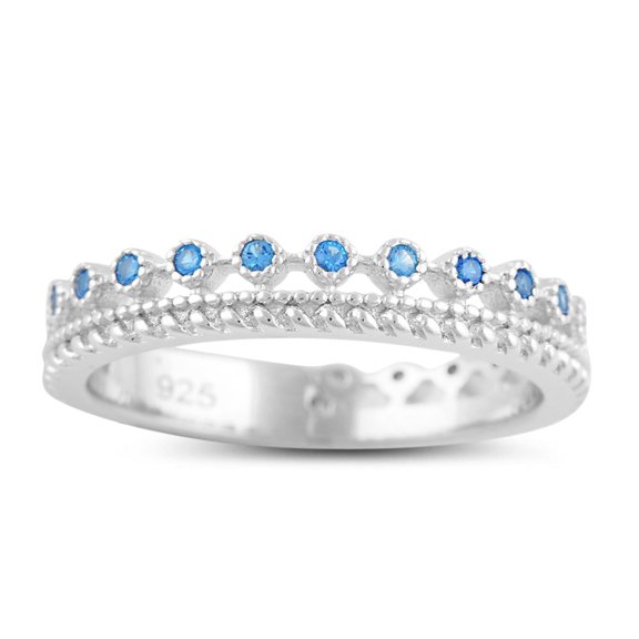 SilverCloseOut White Gold Over Sterling Silver Thin Double Row Blue Cz Eternity Band