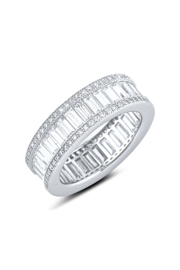 White Gold Over Sterling Silver Wide Cz Baguette Eternity Ring
