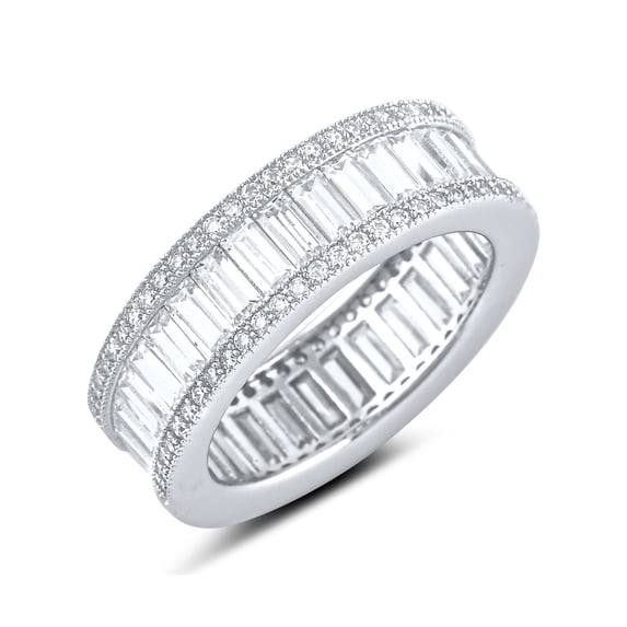 SilverCloseOut White Gold Over Sterling Silver Wide Cz Baguette Eternity Ring