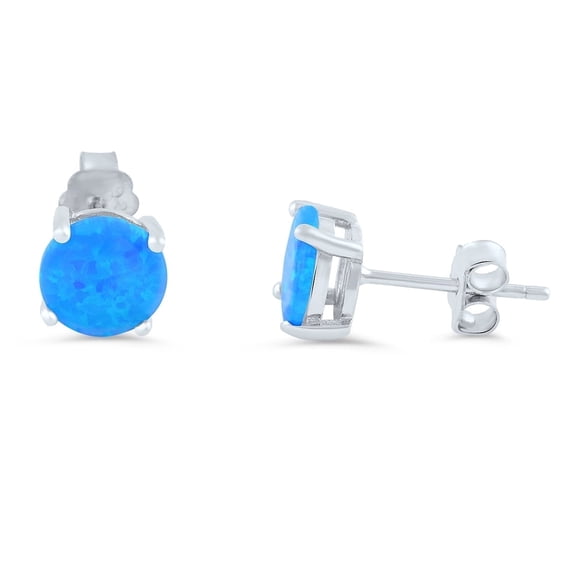 SilverCloseOut Sterling Silver Round Blue Opal Stud Earrings