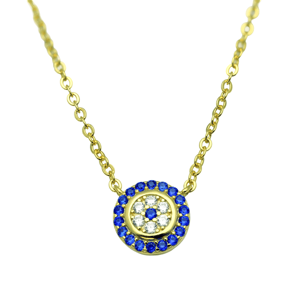 SilverCloseOut Gold Plated Sterling Silver Blue CZ Blue Charm Necklace