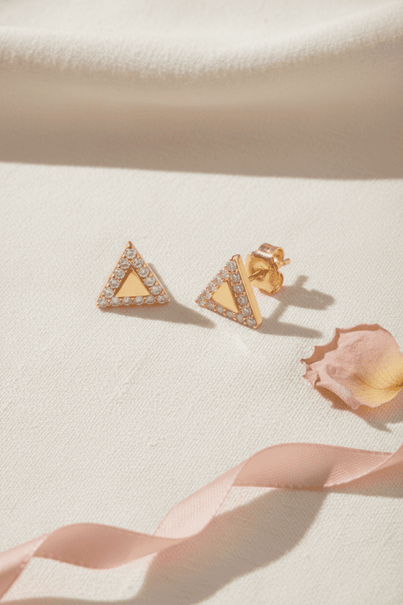 Yellow Gold Plated Sterling Silver Teens Cz Delta Triangle Pyramid Stud Earrings