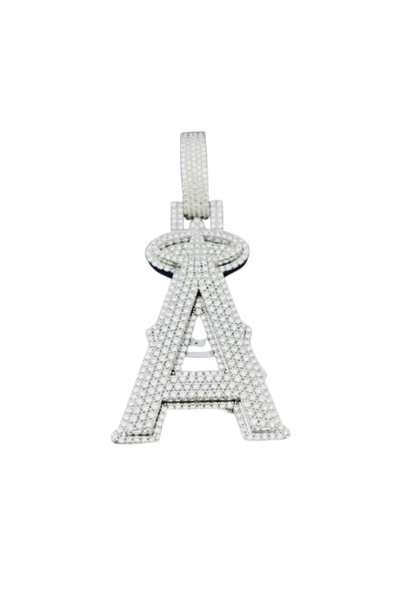 SilverDia Iced Out Custom Initial a Later Pendant Customized Hip Hop Lucky Latter Pendant For Unisex 14K White Gold Plated Biker Rapper Charm Pendant For 925 Sterling Silver Handmade Bling Jewelry