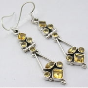 SILVERSTARJEWEL 3 Gemstone Earrings !! 925 Solid Silver Natural Citrine Handwork Jewelry 2.1"