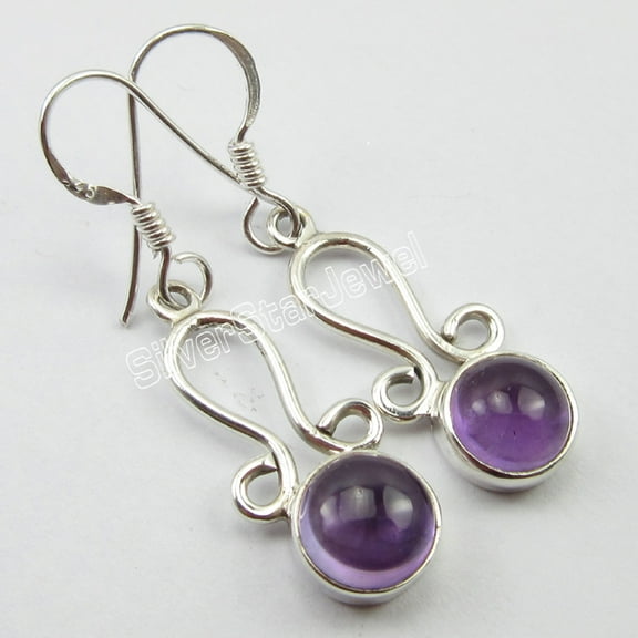 SilverStarJewel 925 Jewelry, Sterling Silver Real Round Purple Amethyst Designer Earrings 1.5"