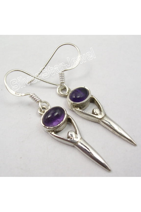 925 Pure Silver Amazing Amethyst Gems Goddess Earrings 1.5" Jewelry Store