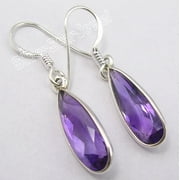 SILVERSTARJEWEL 925 Pure Silver Amethyst Huge Drop Earrings 1.4", 2.3 Grams Women's Jewellery