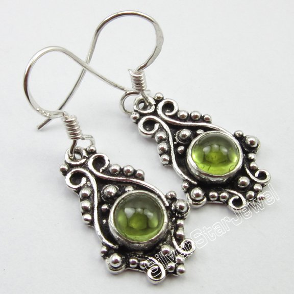 SilverStarJewel 925 Pure Silver Antique Style Earrings 1 Pair 1.3", Natural Peridot Jewelry