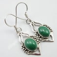 thumbnail image 1 of SilverStarJewel 925 Pure Silver Beautiful Malachite Gemset Vintage Style Earrings 1.4" Ethnic, 1 of 3