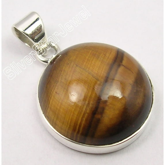 SilverStarJewel 925 Pure Silver Beautiful Tiger Eye Handmade Pendant 1.1" Indian Jewelry Store