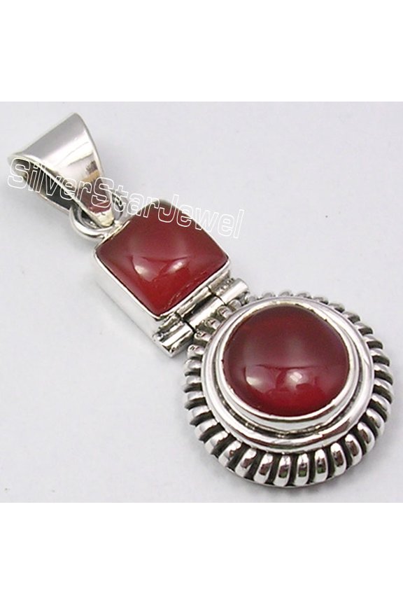 925 Pure Silver Cabochon Carnelian 2 Stone Extra Ordinary Pendant 1 3/8 Inches