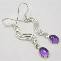 SilverStarJewel 925 Pure Silver Classic Cabochon Purple Amethyst Unusual Deco Earrings 1.9"