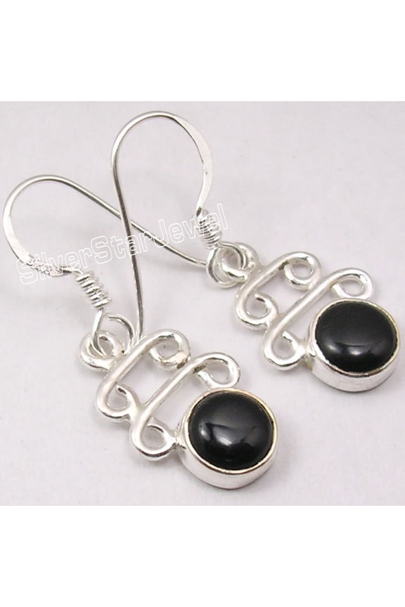 925 Pure Silver Fancy Black Onyx Beautiful Factory Direct Earrings 1.3"
