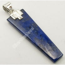 SilverStarJewel 925 Pure Silver Fiery Huge Lapis Lazuli Flat Stone Long Pendant 4.9 CM Bijoux
