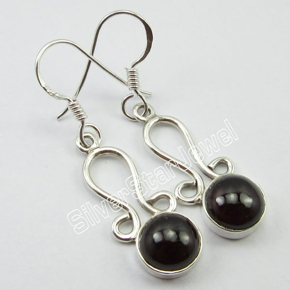 SilverStarJewel 925 Pure Silver Jewelry From India Jaipur, Natural Red Garnet Earrings 3.9 CM